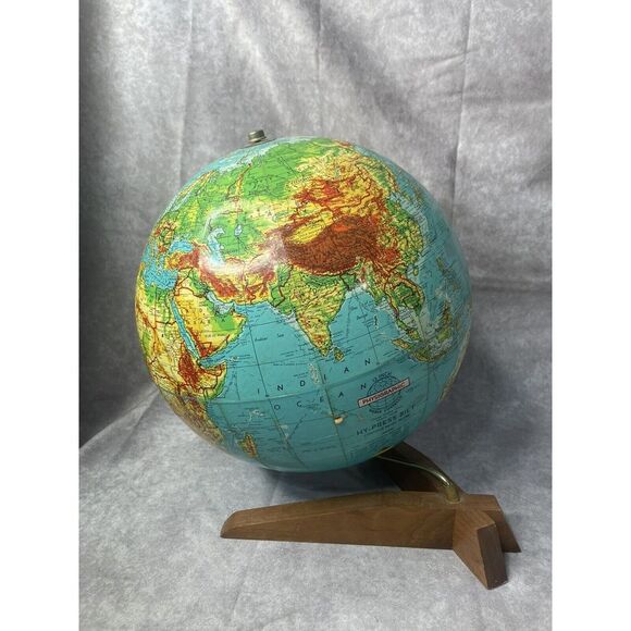 Mid-Century Modern 12 Inch Weber Costello World Globe Physiographic Hy Press - Picture 1 of 14